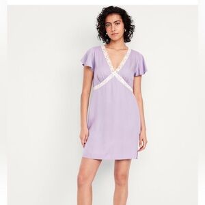Old Navy Lavender Fit & Flare Crepe Lace Trim Mini Dress